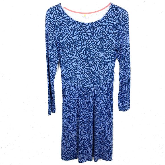 Boden Womens Abigail Jersey Dress Blue Print Long Sleeve Pockets Size 2 Petite - Picture 2 of 11